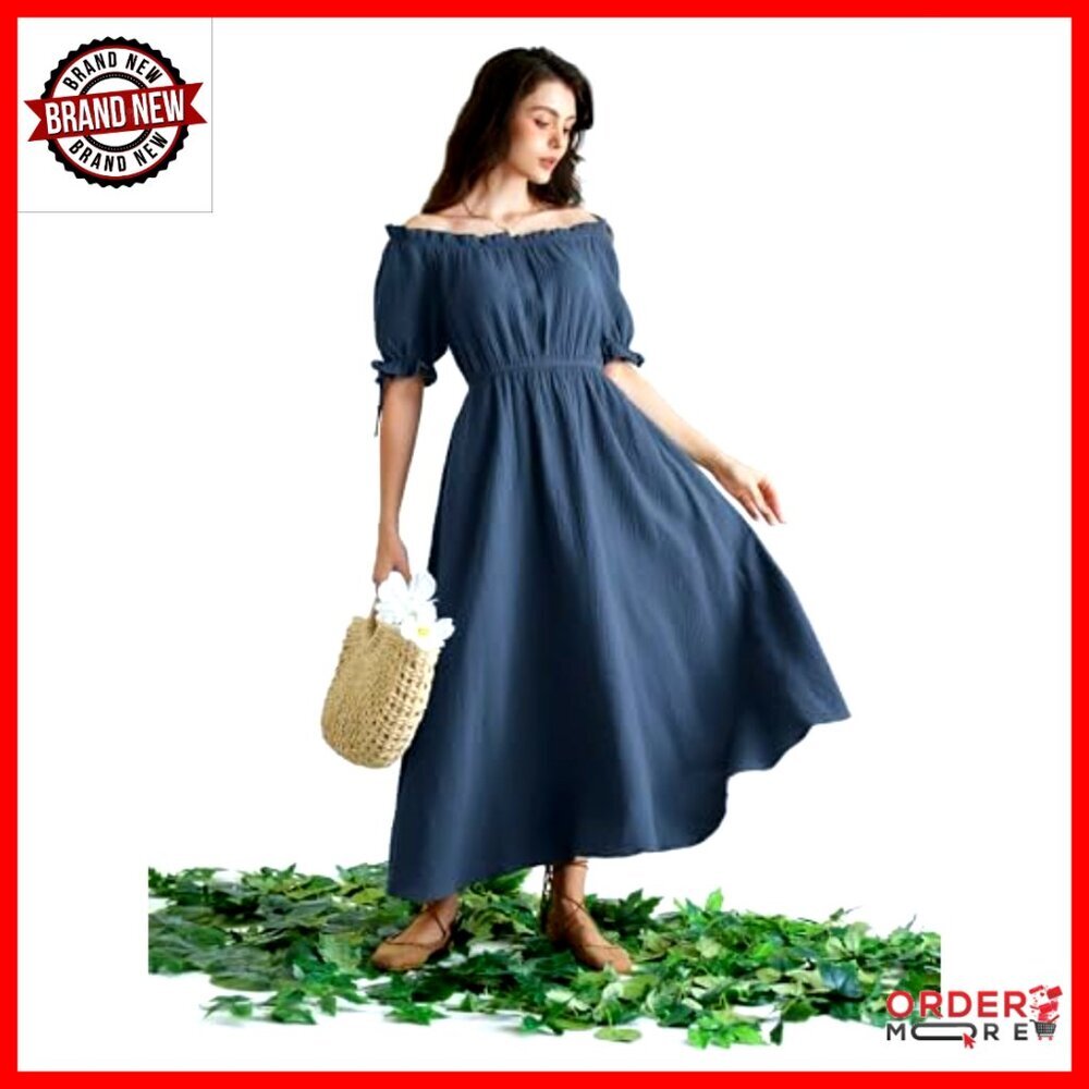Puff Sleeve Maxi Dress with Pockets, Cotton, Renaissance Style - Picture 3 of 7